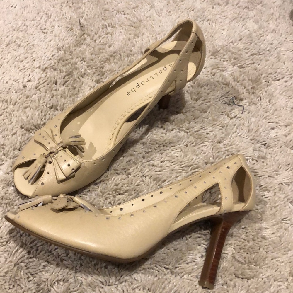 New, leather, nude color, peep toe heels, size 8.5